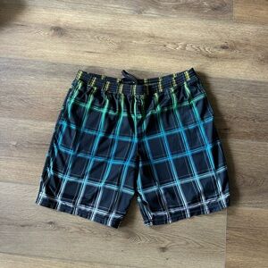 Hurley Men's Plaid Athletic Shorts - Black and Blue